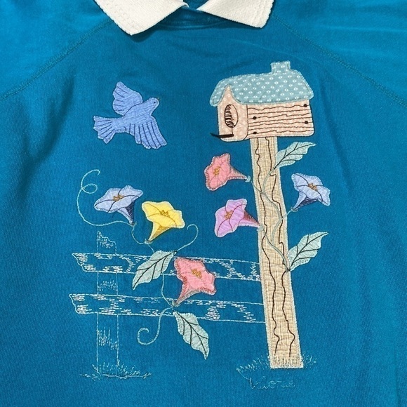 Vintage Hanes Valorie's Folk Art Applique Blue Bird Sweatshirt Raglan Sleeve XL - Picture 6 of 7